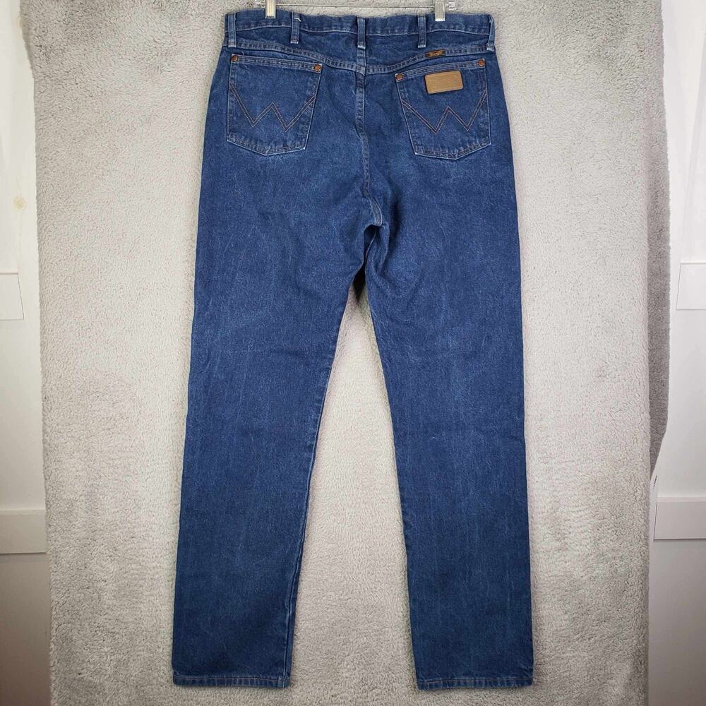 Wrangler Jeans Men’s Size 38x36 Tall Straight Leg Blue Rodeo Leather Patch 38 - Picture 3 of 11